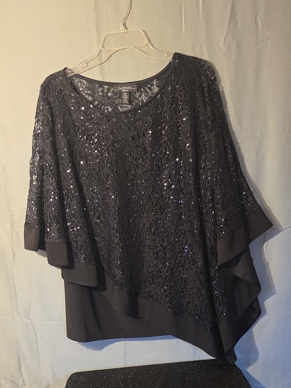 R&M Richards Black Sequin Lace Blouse